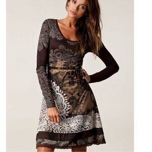Desigual ladies overprinted  Layered Hem Tisdale Brown dress size M Medium